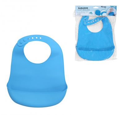 BABADOR DE SILICONE COM BOLSO AZUL