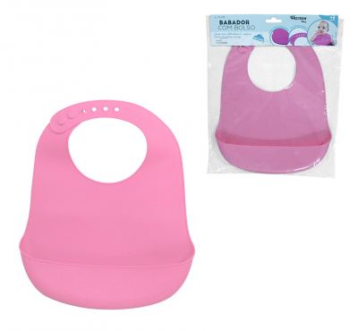 BABADOR DE SILICONE COM BOLSO ROSA