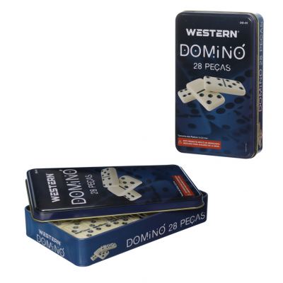 JOGO DE DOMINO COM ESTOJO DE LATA 28 PECAS