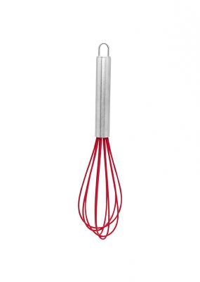 BATEDOR DE OVOS DE SILICONE VERMELHO COM CABO DE ACO INOX 25,5CM