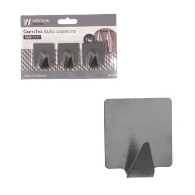GANCHO ADESIVO INOX QUADR 3PC