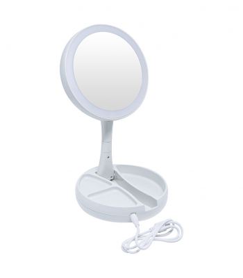 ESPELHO DE MESA DE AUMENTO 10X ARTICULAVEL DUPLA-FACE COM LUZ LED USB 16CM