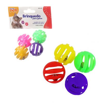 BRINQ GATO BOLA GUIZO JG 4PC