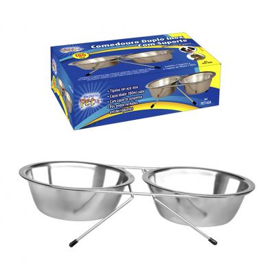 COMEDOURO DUPLO COM SUPORTE DE INOX 180ML
