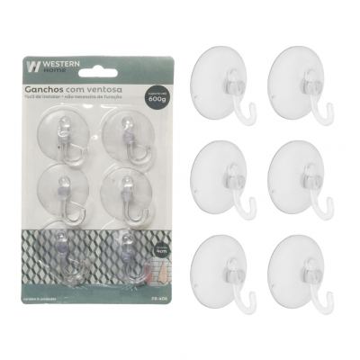 GANCHOS COM VENTOSA 4CM 6 PECAS
