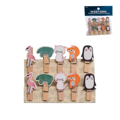 PRENDEDOR DECORATIVO ANIMAIS DE MADEIRA 10 PECAS