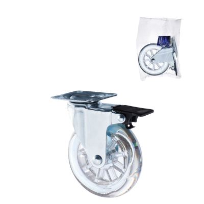 RODIZIO GIRATORIO COM RODA TRANSPARENTE EM GEL COM FREIO 100MM