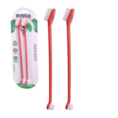 ESCOVA DENTAL PARA CAES E GATOS VERMELHO 22,5CM 2 PECAS