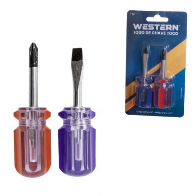 JOGO 1 CHAVE DE FENDA 1/4 X 1.1/2" E 1 CHAVE PHILLIPS 1/4 X 1.1/2" VERMELHA E AZUL