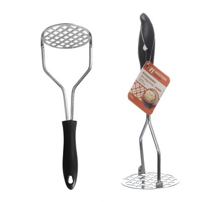 AMASSADOR PARA LEGUMES DE INOX COM CABO PRETO 23,5CM