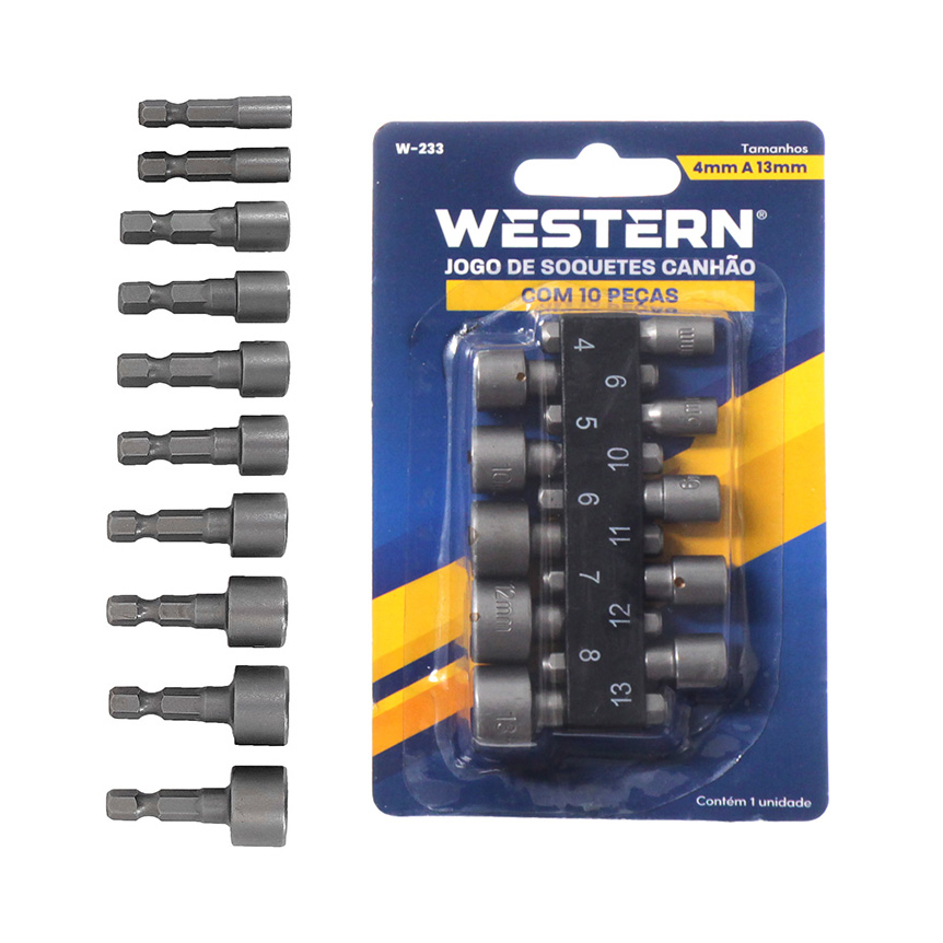SOQUETE CANHAO 4MM A 13MM 10 PECAS