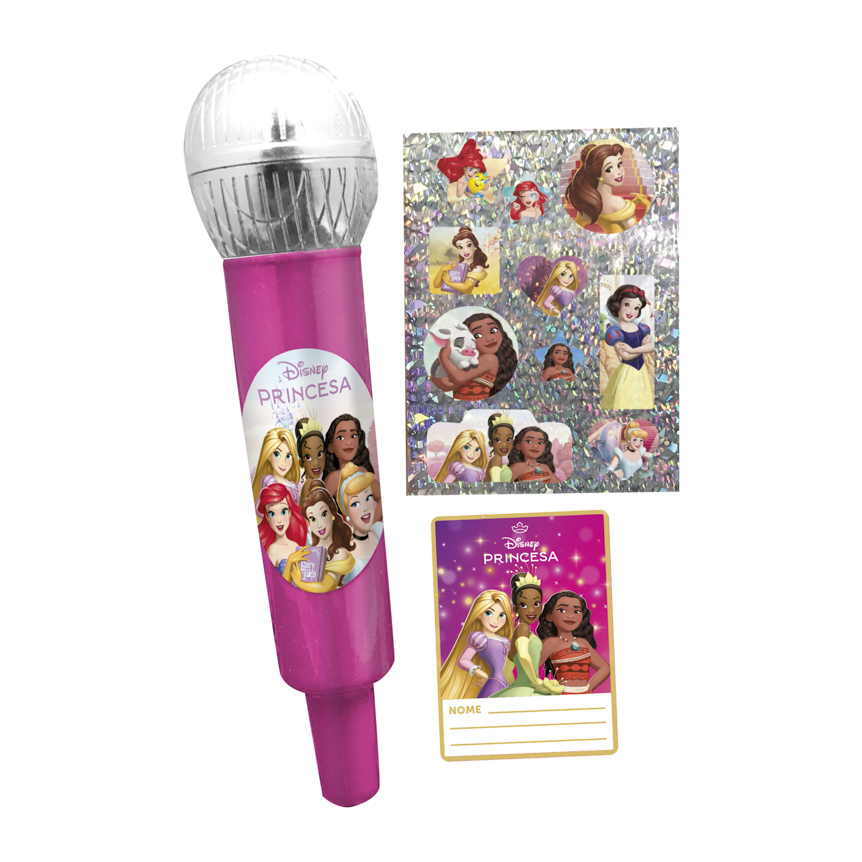 KIT MICROFONE COM ADESIVOS PRINCESAS