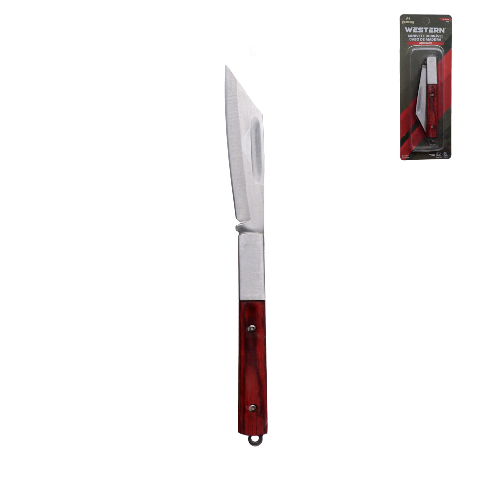 CANIVITE DOBRAVEL DE INOX COM CABO DE MADEIRA 19,5CM