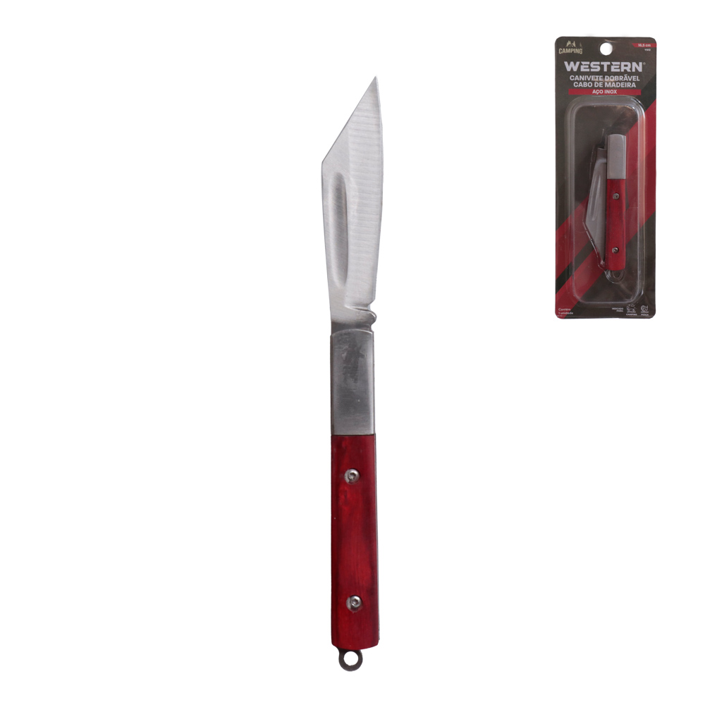 CANIVITE DOBRAVEL DE INOX COM CABO DE MADEIRA 16,5CM